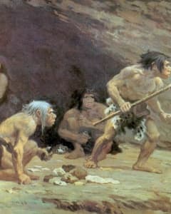 Homo neanderthalensis in de grot van Le Moustier in Frankrijk